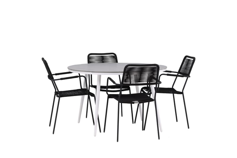 Break Matgrupp Utomhus Rund 120 cm 4 Lindos Karmstol - Svart/Grå - Utemöbler - Utegrupp - Matgrupper utomhus