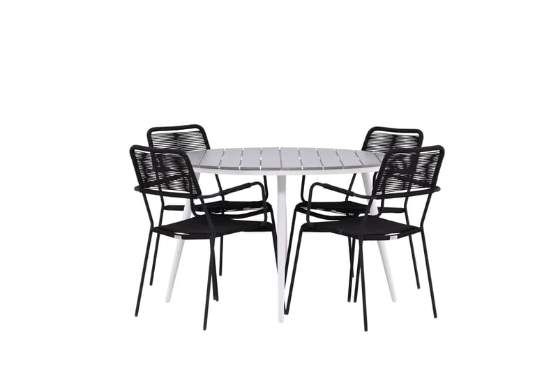 Break Matgrupp Utomhus Rund 120 cm 4 Lindos Karmstol - Svart/Grå - Utemöbler - Utegrupp - Matgrupper utomhus