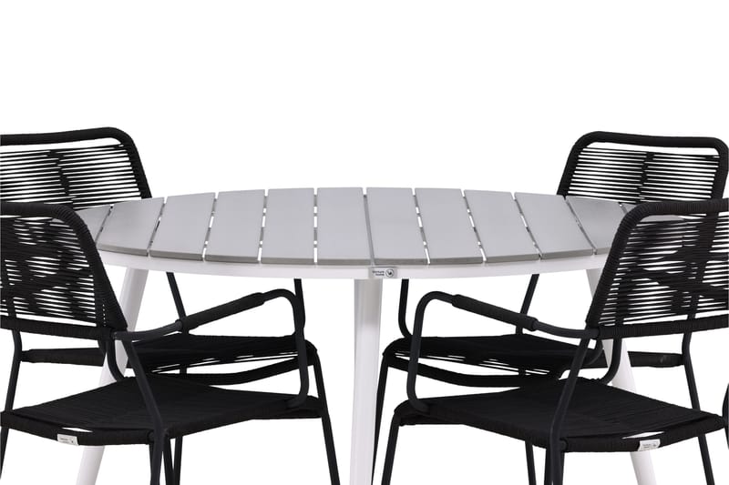 Break Matgrupp Utomhus Rund 120 cm 4 Lindos Karmstol - Svart/Grå - Utemöbler - Utegrupp - Matgrupper utomhus