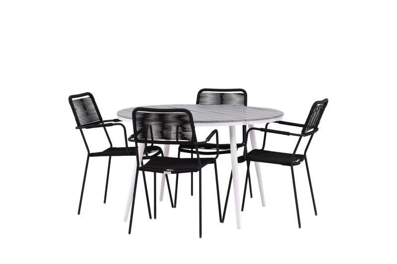 Break Matgrupp Utomhus Rund 120 cm 4 Lindos Karmstol - Svart/Grå - Utemöbler - Utegrupp - Matgrupper utomhus