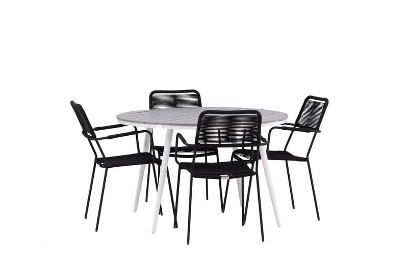 Break Matgrupp Utomhus Rund 120 cm 4 Lindos Karmstol - Svart/Grå - Utemöbler - Utegrupp - Matgrupper utomhus