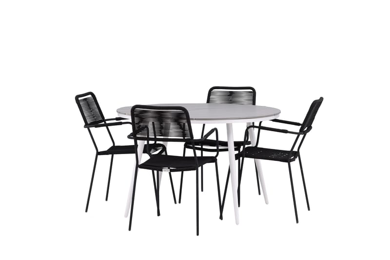Break Matgrupp Utomhus Rund 120 cm 4 Lindos Karmstol - Svart/Grå - Utemöbler - Utegrupp - Matgrupper utomhus