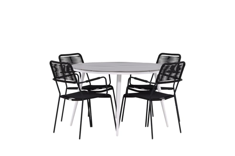 Break Matgrupp Utomhus Rund 120 cm 4 Lindos Karmstol - Svart/Grå - Utemöbler - Utegrupp - Matgrupper utomhus