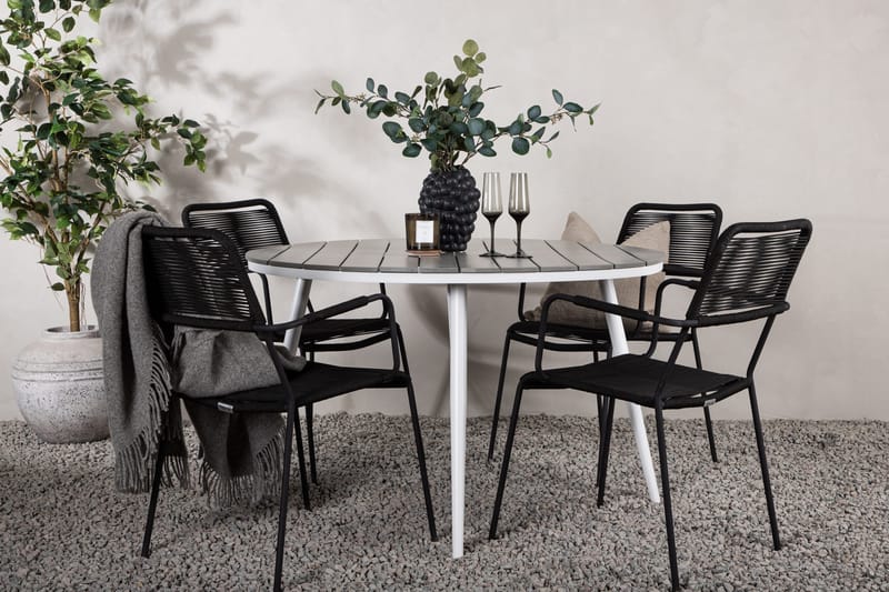 Break Matgrupp Utomhus Rund 120 cm 4 Lindos Karmstol - Svart/Grå - Utemöbler - Utegrupp - Matgrupper utomhus