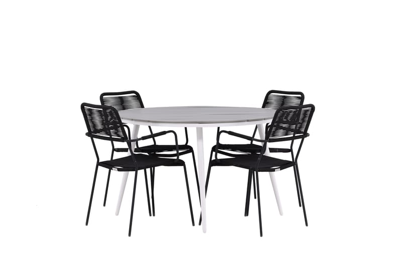 Break Matgrupp Utomhus Rund 120 cm 4 Lindos Karmstol - Svart/Grå - Utemöbler - Utegrupp - Matgrupper utomhus