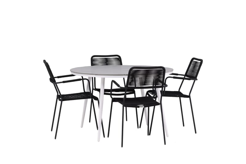 Break Matgrupp Utomhus Rund 120 cm 4 Lindos Karmstol - Svart/Grå - Utemöbler - Utegrupp - Matgrupper utomhus