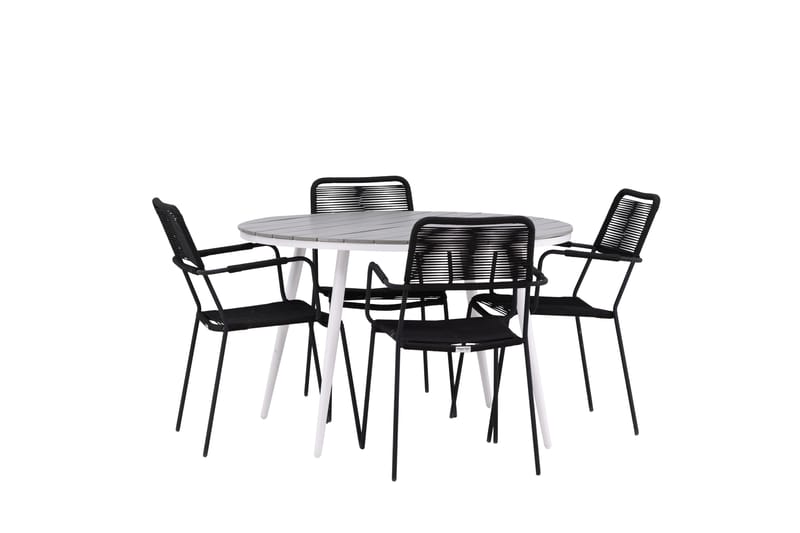 Break Matgrupp Utomhus Rund 120 cm 4 Lindos Karmstol - Svart/Grå - Utemöbler - Utegrupp - Matgrupper utomhus
