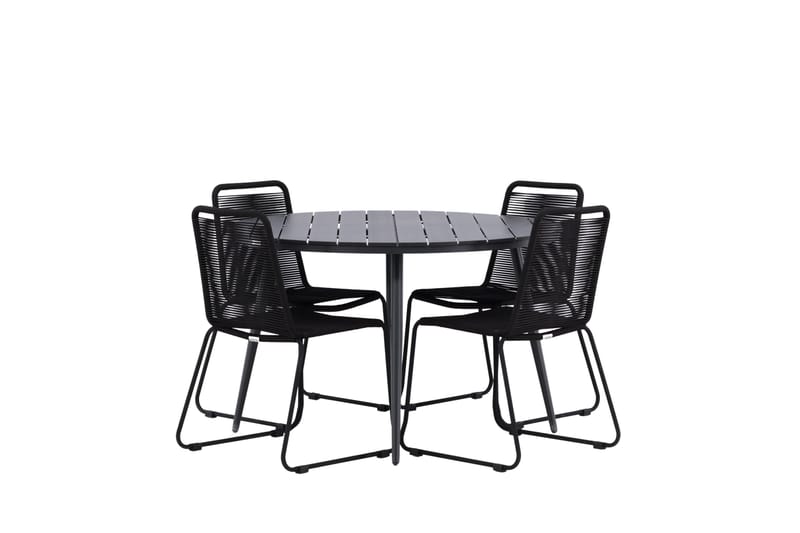 Break Matgrupp Utomhus Rund 120 cm + 4 Lindos Stapelbar Stol - Svart - Utemöbler - Utegrupp - Matgrupper utomhus