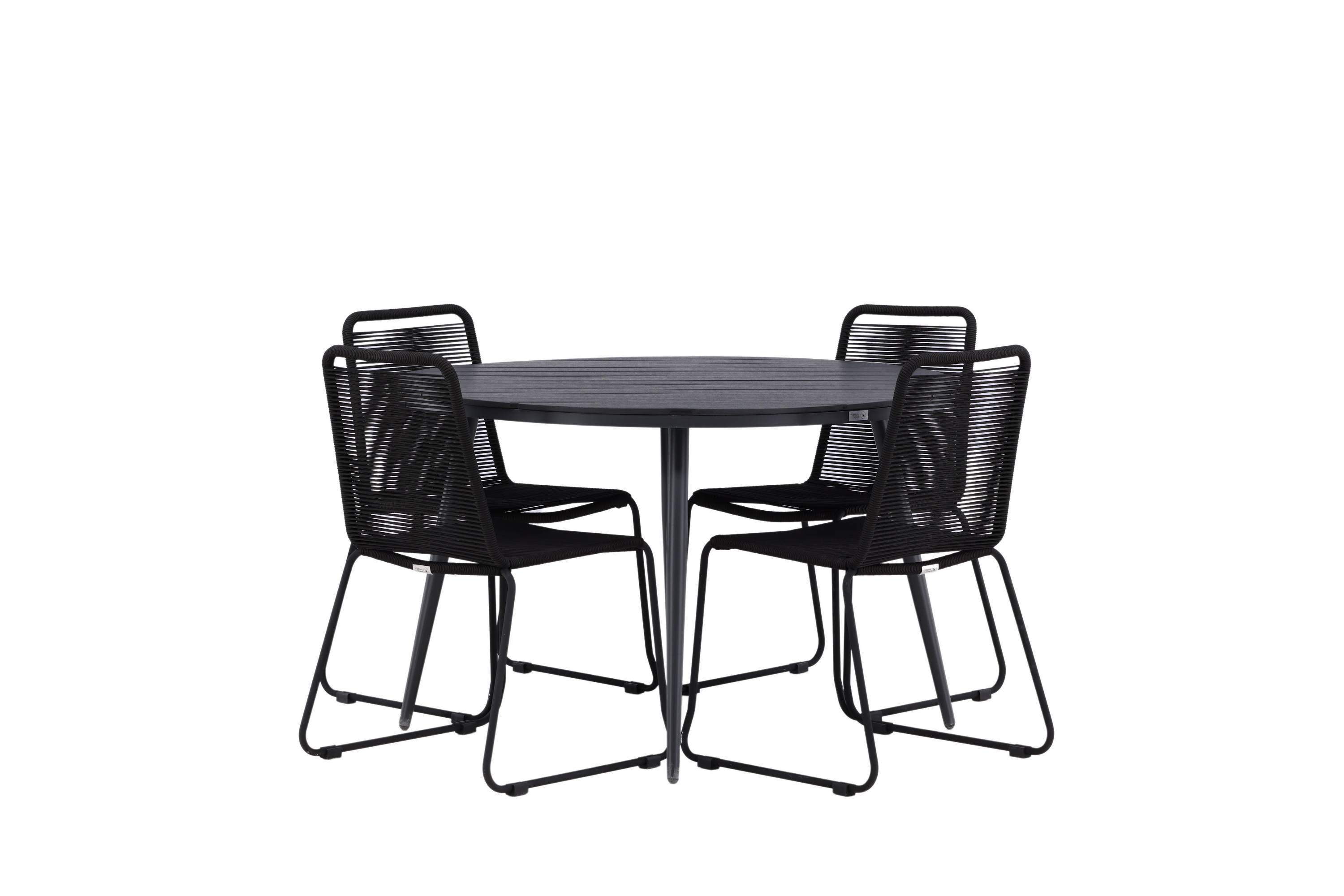 break matgrupp utomhus rund 120 cm + 4 lindos stapelbar stol - svart