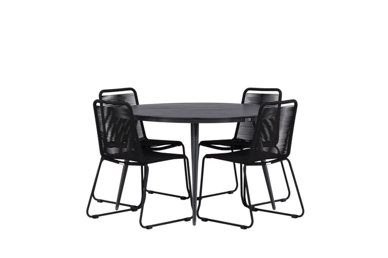 Break Matgrupp Utomhus Rund 120 cm + 4 Lindos Stapelbar Stol - Svart - Utemöbler - Utegrupp - Matgrupper utomhus