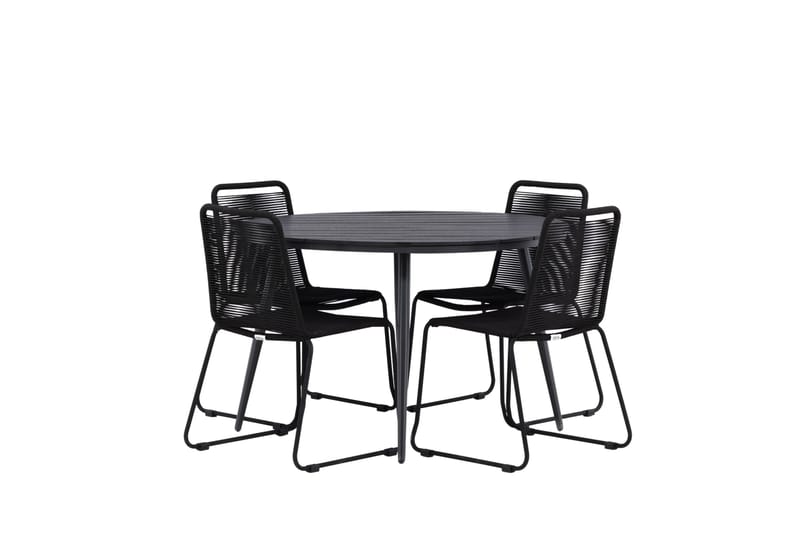 Break Matgrupp Utomhus Rund 120 cm + 4 Lindos Stapelbar Stol - Svart - Utemöbler - Utegrupp - Matgrupper utomhus