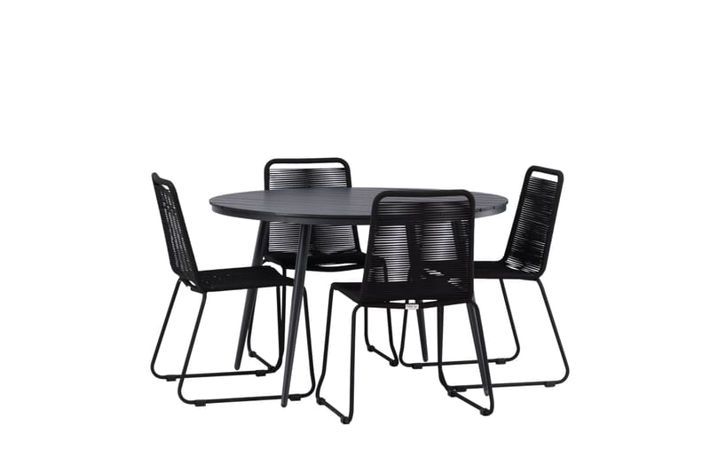 Break Matgrupp Utomhus Rund 120 cm + 4 Lindos Stapelbar Stol - Svart - Utemöbler - Utegrupp - Matgrupper utomhus