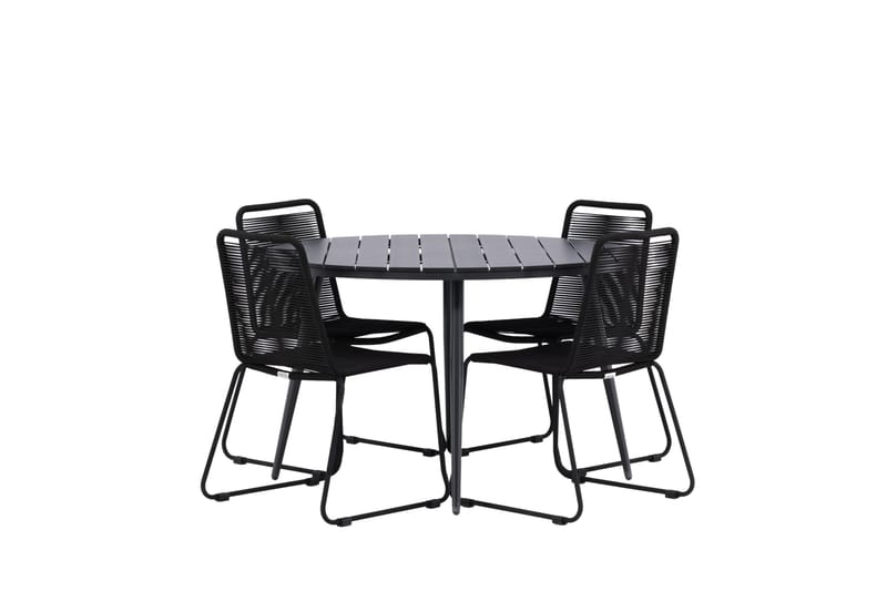 Break Matgrupp Utomhus Rund 120 cm + 4 Lindos Stapelbar Stol - Svart - Utemöbler - Utegrupp - Matgrupper utomhus