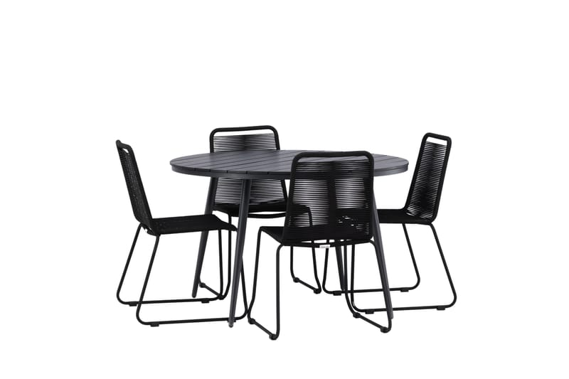 Break Matgrupp Utomhus Rund 120 cm + 4 Lindos Stapelbar Stol - Svart - Utemöbler - Utegrupp - Matgrupper utomhus