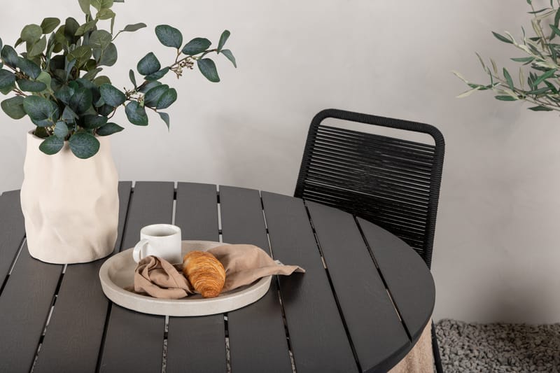 Break Matgrupp Utomhus Rund 120 cm + 4 Lindos Stapelbar Stol - Svart - Utemöbler - Utegrupp - Matgrupper utomhus