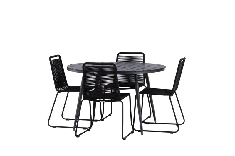 Break Matgrupp Utomhus Rund 120 cm + 4 Lindos Stapelbar Stol - Svart - Utemöbler - Utegrupp - Matgrupper utomhus