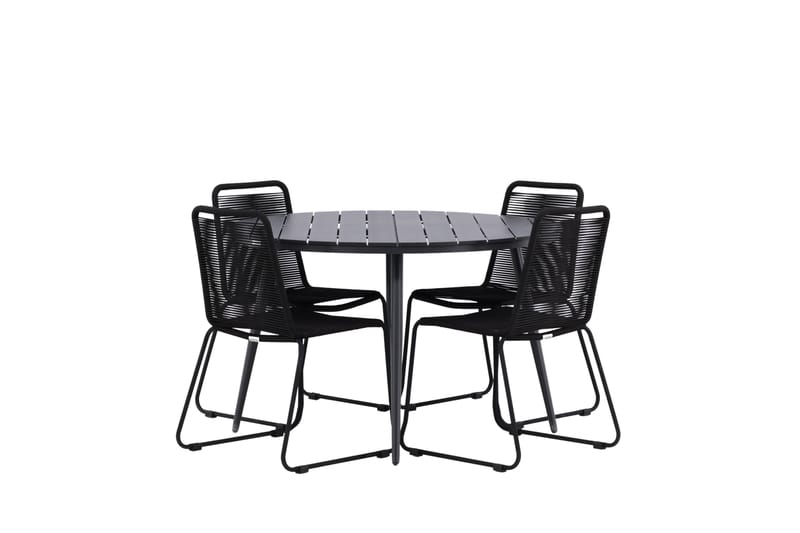 Break Matgrupp Utomhus Rund 120 cm + 4 Lindos Stapelbar Stol - Svart - Utemöbler - Utegrupp - Matgrupper utomhus