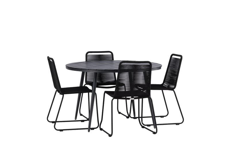 Break Matgrupp Utomhus Rund 120 cm + 4 Lindos Stapelbar Stol - Svart - Utemöbler - Utegrupp - Matgrupper utomhus