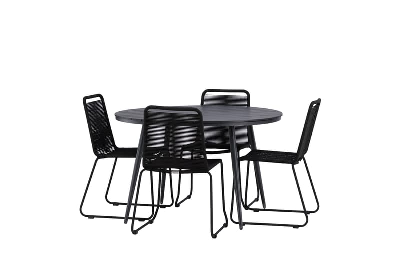 Break Matgrupp Utomhus Rund 120 cm + 4 Lindos Stapelbar Stol - Svart - Utemöbler - Utegrupp - Matgrupper utomhus