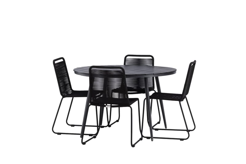 Break Matgrupp Utomhus Rund 120 cm + 4 Lindos Stapelbar Stol - Svart - Utemöbler - Utegrupp - Matgrupper utomhus