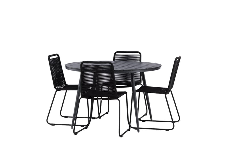 Break Matgrupp Utomhus Rund 120 cm + 4 Lindos Stapelbar Stol - Svart - Utemöbler - Utegrupp - Matgrupper utomhus
