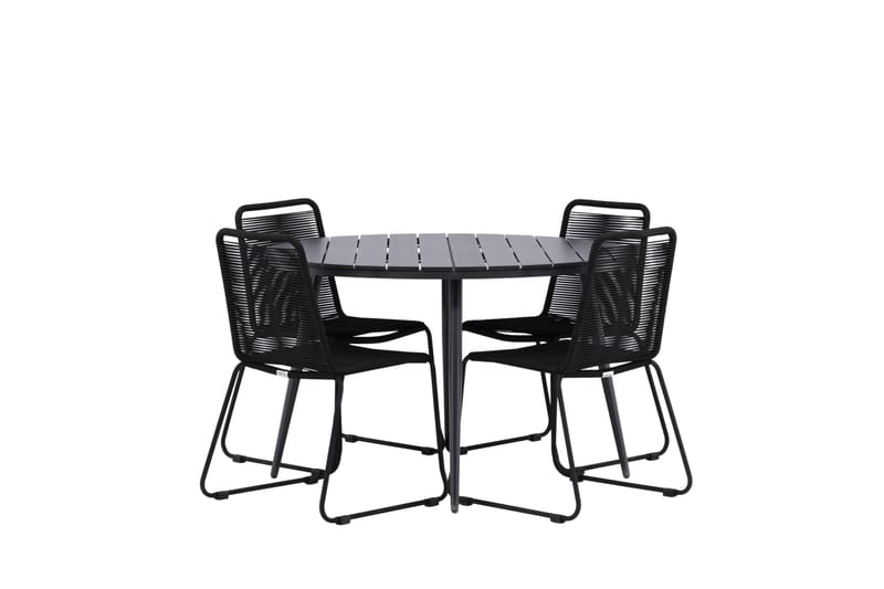 Break Matgrupp Utomhus Rund 120 cm + 4 Lindos Stapelbar Stol - Svart - Utemöbler - Utegrupp - Matgrupper utomhus