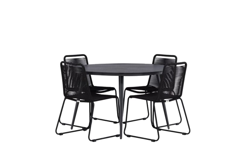 Break Matgrupp Utomhus Rund 120 cm + 4 Lindos Stapelbar Stol - Svart - Utemöbler - Utegrupp - Matgrupper utomhus