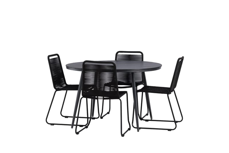 Break Matgrupp Utomhus Rund 120 cm + 4 Lindos Stapelbar Stol - Svart - Utemöbler - Utegrupp - Matgrupper utomhus