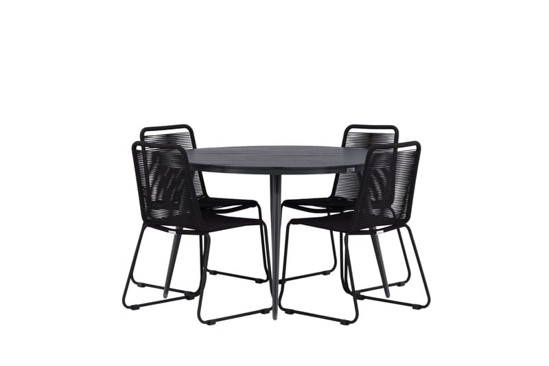 Break Matgrupp Utomhus Rund 120 cm + 4 Lindos Stapelbar Stol, Svart