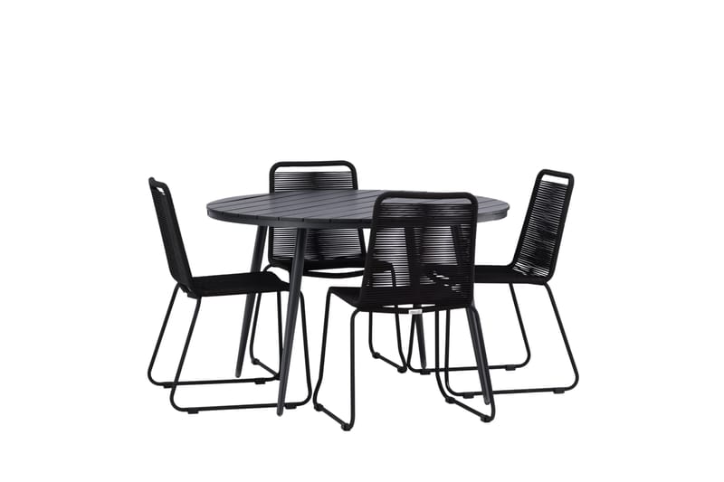 Break Matgrupp Utomhus Rund 120 cm + 4 Lindos Stapelbar Stol - Svart - Utemöbler - Utegrupp - Matgrupper utomhus