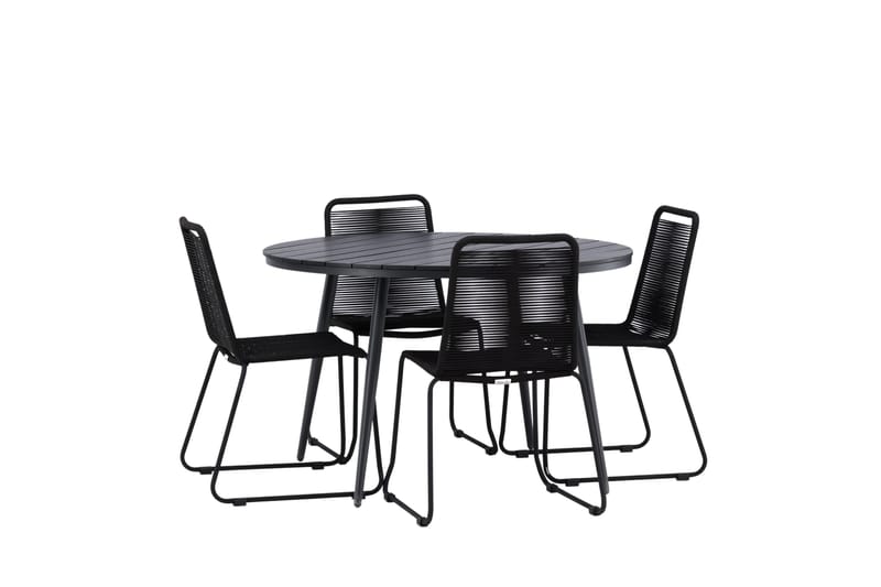 Break Matgrupp Utomhus Rund 120 cm + 4 Lindos Stapelbar Stol - Svart - Utemöbler - Utegrupp - Matgrupper utomhus