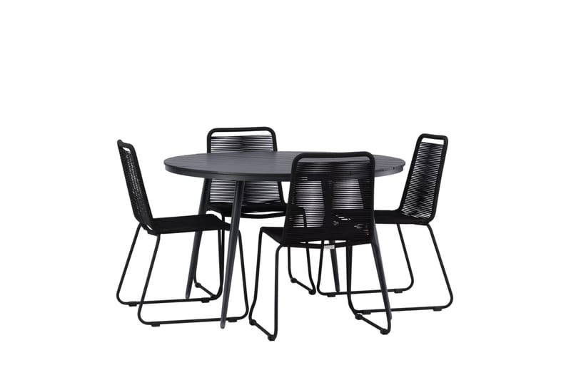 Break Matgrupp Utomhus Rund 120 cm + 4 Lindos Stapelbar Stol - Svart - Utemöbler - Utegrupp - Matgrupper utomhus
