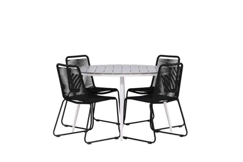 Break Matgrupp Utomhus Rund 120 cm + 4 Lindos Stapelbar Stol - Svart/Grå - Utemöbler - Utegrupp - Matgrupper utomhus