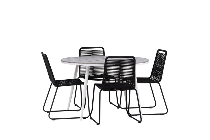 Break Matgrupp Utomhus Rund 120 cm + 4 Lindos Stapelbar Stol - Svart/Grå - Utemöbler - Utegrupp - Matgrupper utomhus