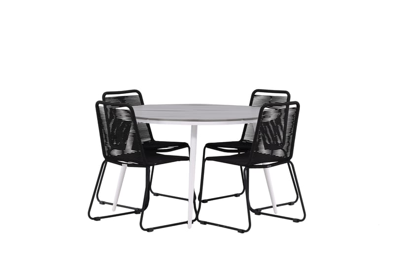 Break Matgrupp Utomhus Rund 120 cm + 4 Lindos Stapelbar Stol - Svart/Grå - Utemöbler - Utegrupp - Matgrupper utomhus