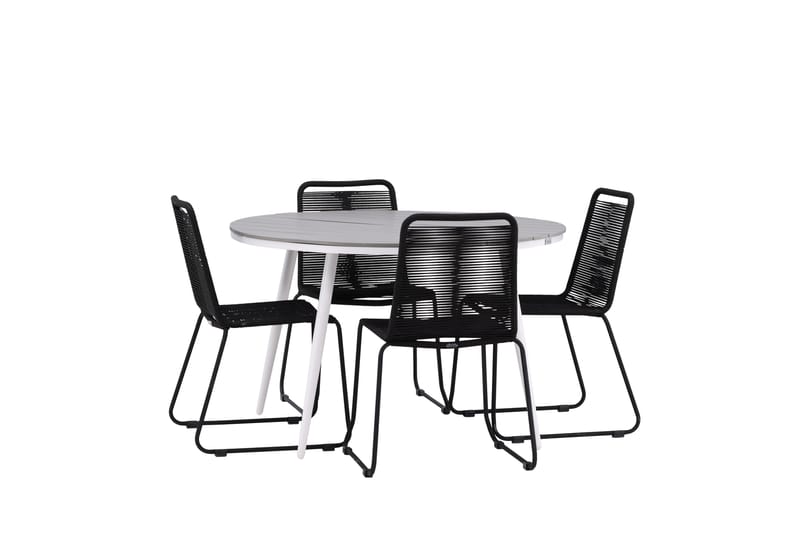 Break Matgrupp Utomhus Rund 120 cm + 4 Lindos Stapelbar Stol - Svart/Grå - Utemöbler - Utegrupp - Matgrupper utomhus