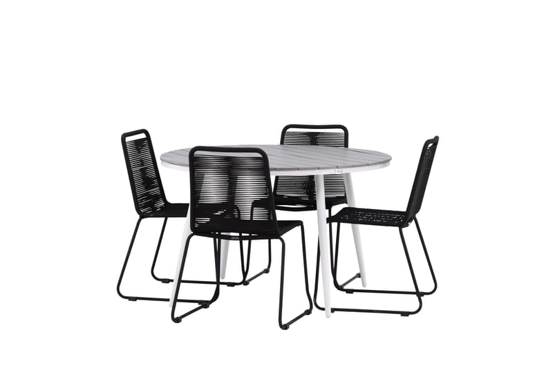 Break Matgrupp Utomhus Rund 120 cm + 4 Lindos Stapelbar Stol - Svart/Grå - Utemöbler - Utegrupp - Matgrupper utomhus