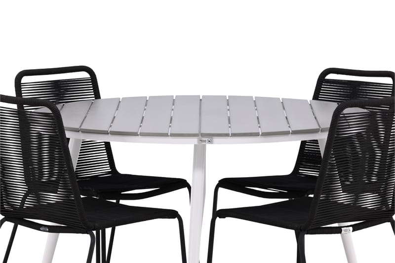 Break Matgrupp Utomhus Rund 120 cm + 4 Lindos Stapelbar Stol - Svart/Grå - Utemöbler - Utegrupp - Matgrupper utomhus