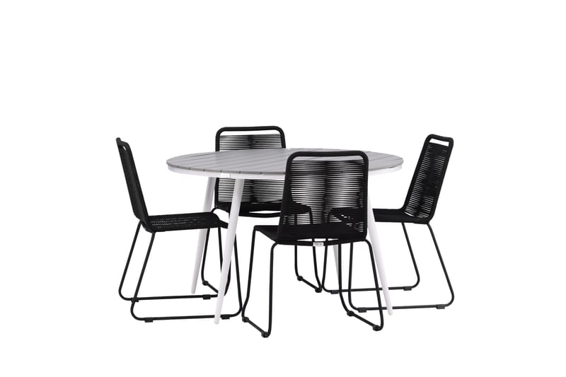 Break Matgrupp Utomhus Rund 120 cm + 4 Lindos Stapelbar Stol - Svart/Grå - Utemöbler - Utegrupp - Matgrupper utomhus
