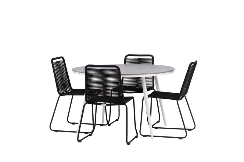 Break Matgrupp Utomhus Rund 120 cm + 4 Lindos Stapelbar Stol - Svart/Grå - Utemöbler - Utegrupp - Matgrupper utomhus
