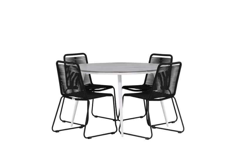 Break Matgrupp Utomhus Rund 120 cm + 4 Lindos Stapelbar Stol - Svart/Grå - Utemöbler - Utegrupp - Matgrupper utomhus