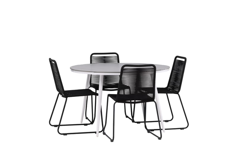 Break Matgrupp Utomhus Rund 120 cm + 4 Lindos Stapelbar Stol - Svart/Grå - Utemöbler - Utegrupp - Matgrupper utomhus