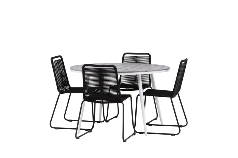 Break Matgrupp Utomhus Rund 120 cm + 4 Lindos Stapelbar Stol - Svart/Grå - Utemöbler - Utegrupp - Matgrupper utomhus