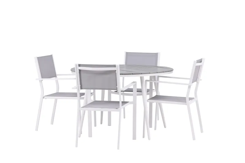 Break Matgrupp Utomhus Rund 120 cm + 4 st Copacabana Stolar - Vit - Utemöbler - Utegrupp - Matgrupper utomhus