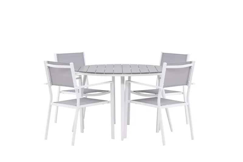 Break Matgrupp Utomhus Rund 120 cm + 4 st Copacabana Stolar - Vit - Utemöbler - Utegrupp - Matgrupper utomhus