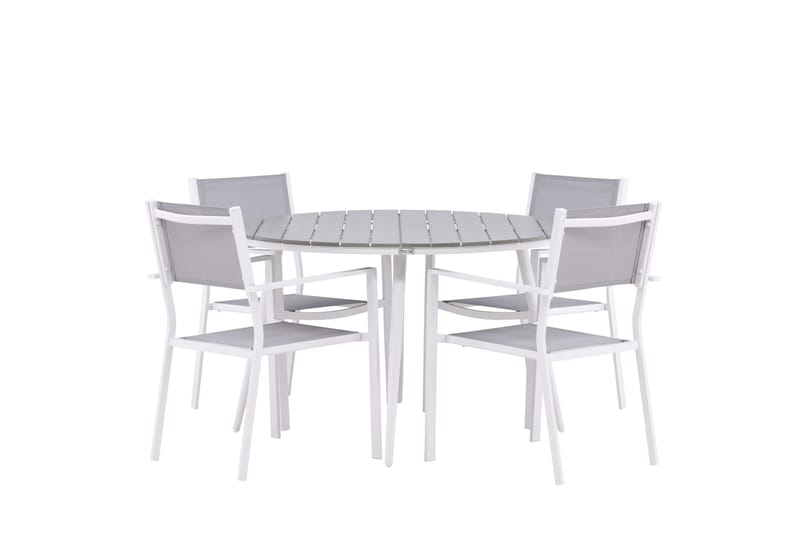 Break Matgrupp Utomhus Rund 120 cm + 4 st Copacabana Stolar - Vit - Utemöbler - Utegrupp - Matgrupper utomhus