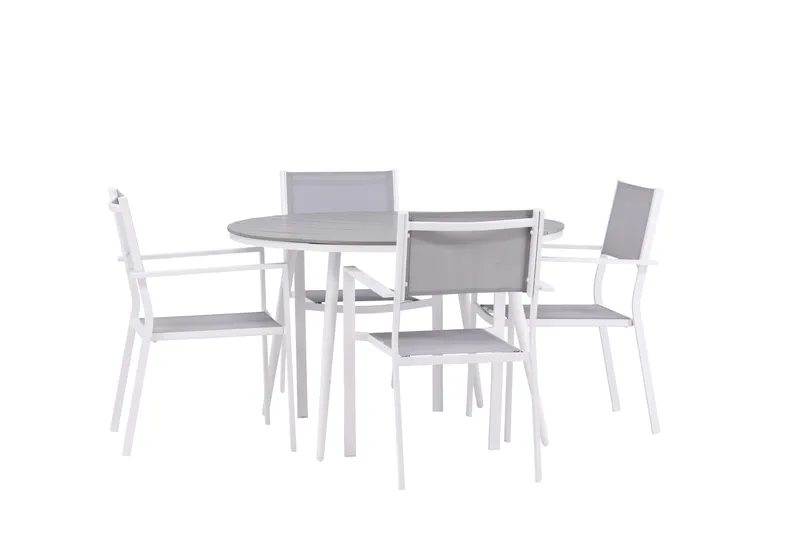 Break Matgrupp Utomhus Rund 120 cm + 4 st Copacabana Stolar - Vit - Utemöbler - Utegrupp - Matgrupper utomhus