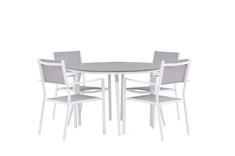 Break Matgrupp Utomhus Rund 120 cm + 4 st Copacabana Stolar - Vit - Utemöbler - Utegrupp - Matgrupper utomhus