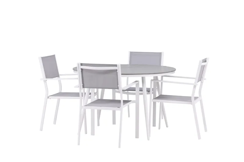 Break Matgrupp Utomhus Rund 120 cm + 4 st Copacabana Stolar - Vit - Utemöbler - Utegrupp - Matgrupper utomhus