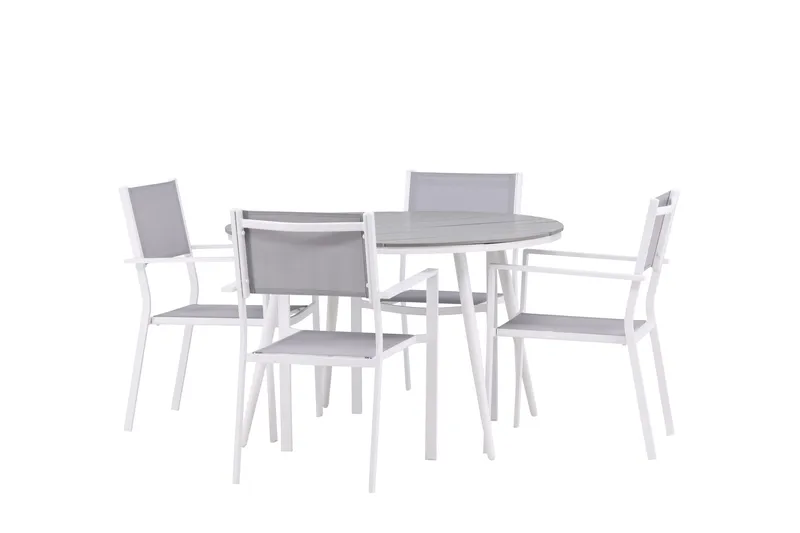 Break Matgrupp Utomhus Rund 120 cm + 4 st Copacabana Stolar - Vit - Utemöbler - Utegrupp - Matgrupper utomhus